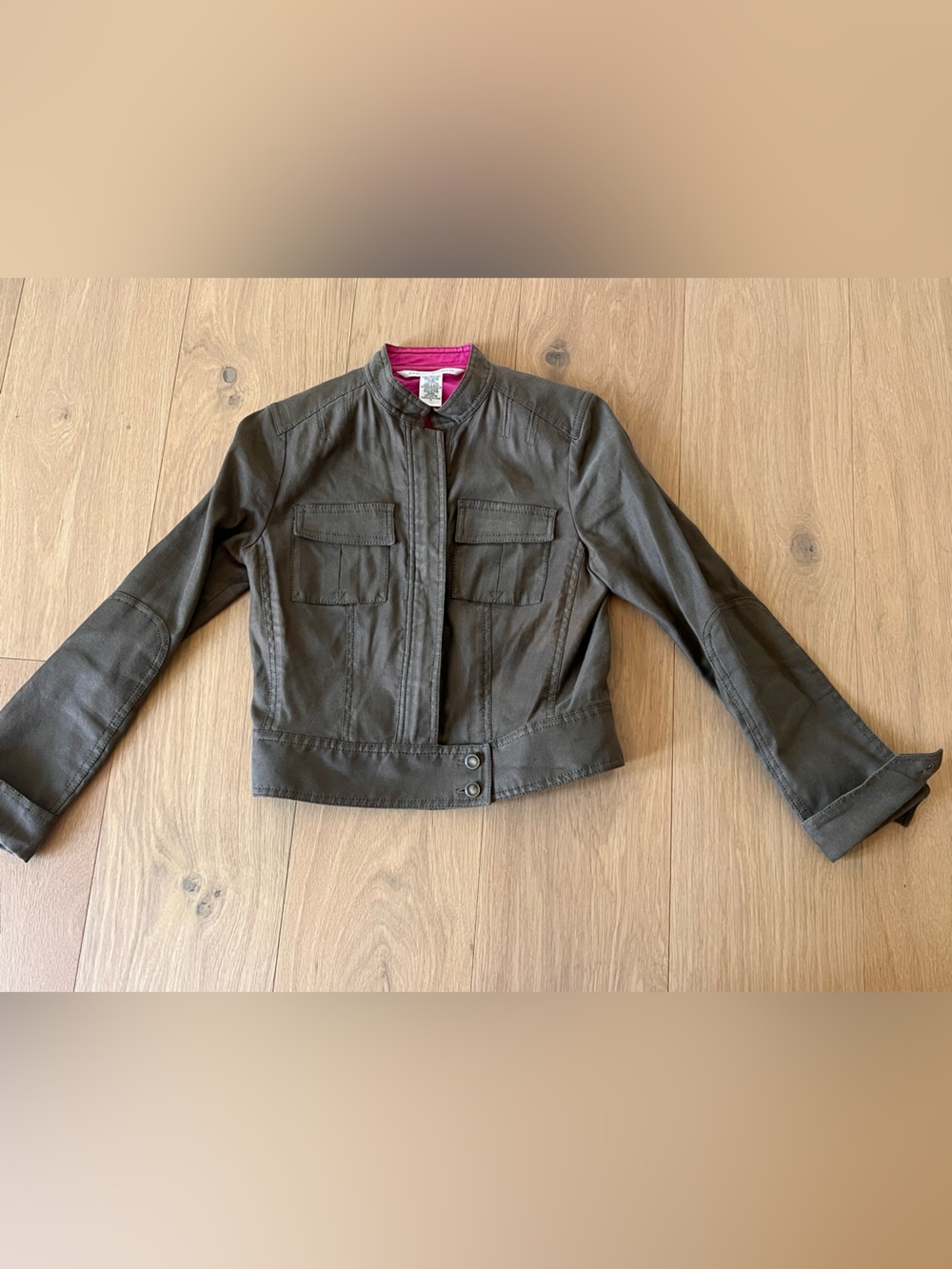 Diane Von Furstenberg Cropped Olive Green Linen Bomber Jacket 4